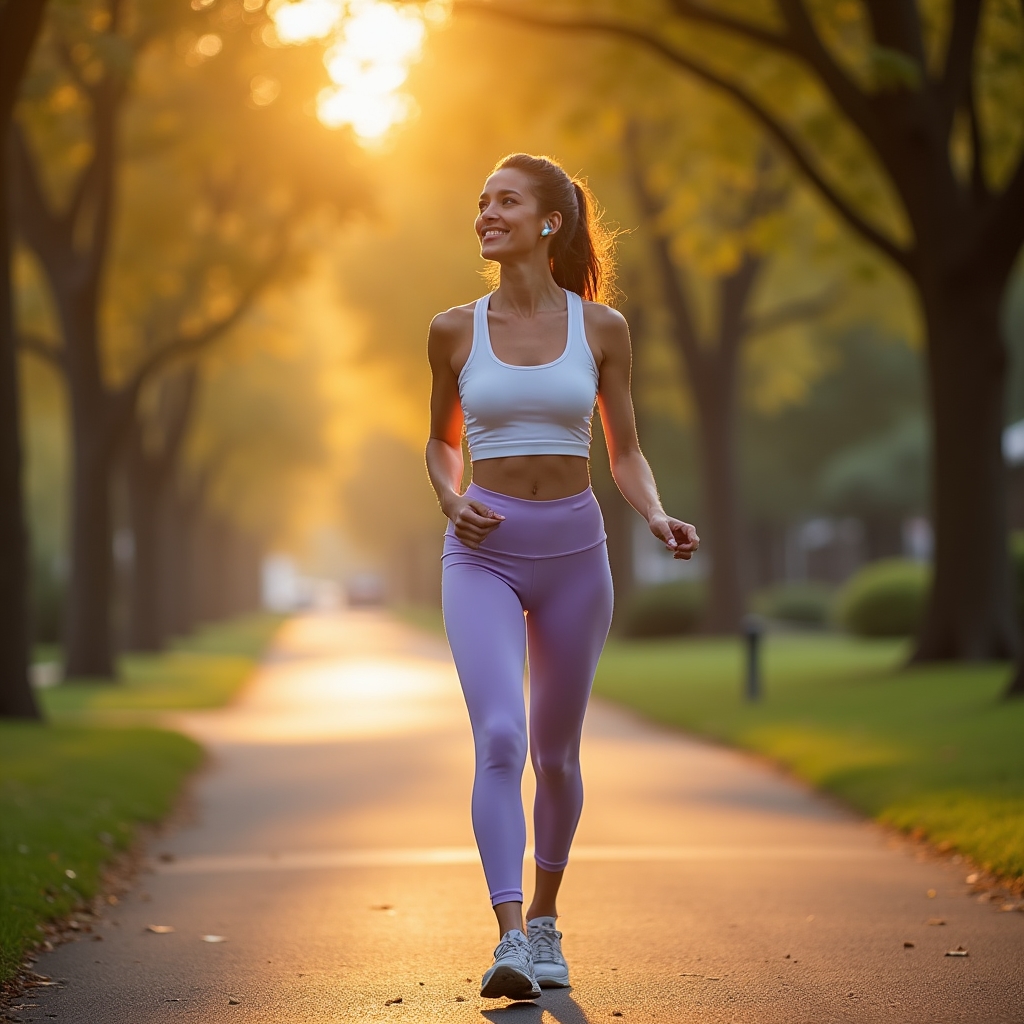 Person enjoying an active morning walk outdoors